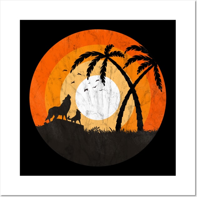 Howling Wolf Vintage Palm Tree Design Wall Art by Dojaja